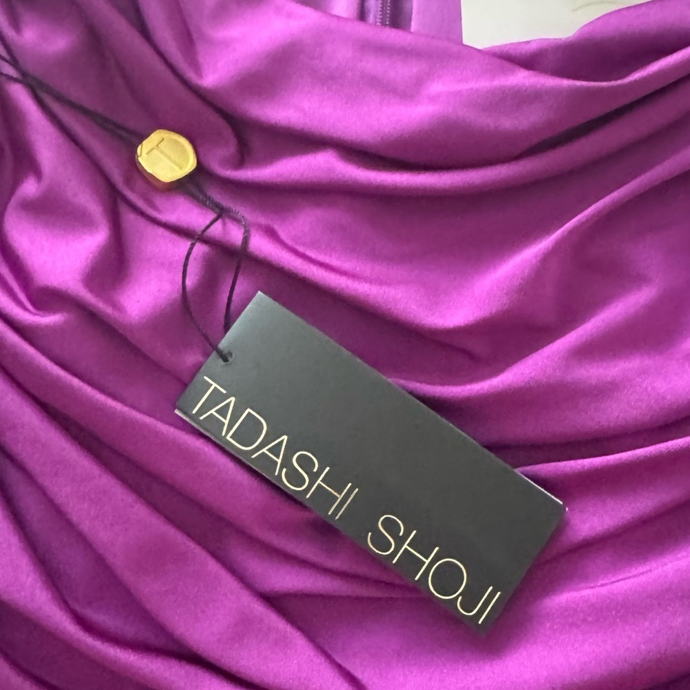 NWT TADASHI SHOJI SHOULDER BEADED RUCHED DRESS SZ M - Picture 7 of 11